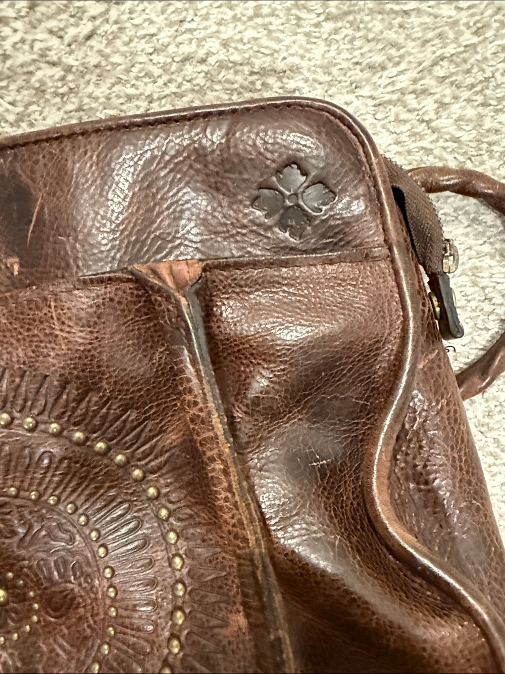 Patricia Nash Brown Leather Shoulder Bag with Tassel & Medallion - Picture 12 of 13